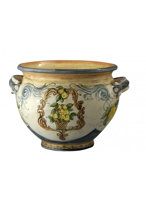 Portavaso piccolo di ceramica in stile classico, cotto e decorato a mano 