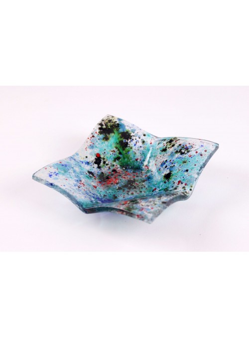 Squared light blue tray handmade with fusion glass - Galassia