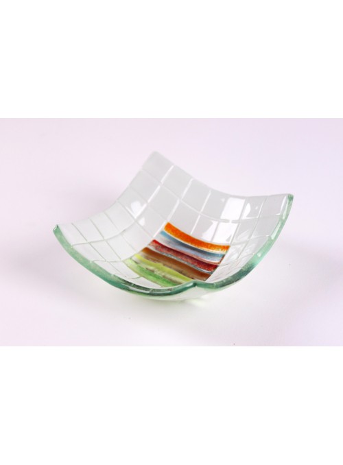 Vassoio quadrato di vetro realizzato a mano con decorazione Arcobaleno