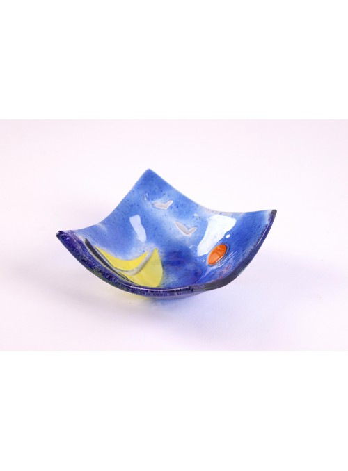 Handmade sqared glass tray decorated with a seascape - Vela 2