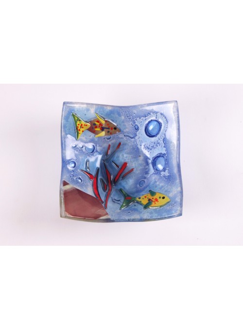 Handmade squared blue marine glass tray - Acquario 2