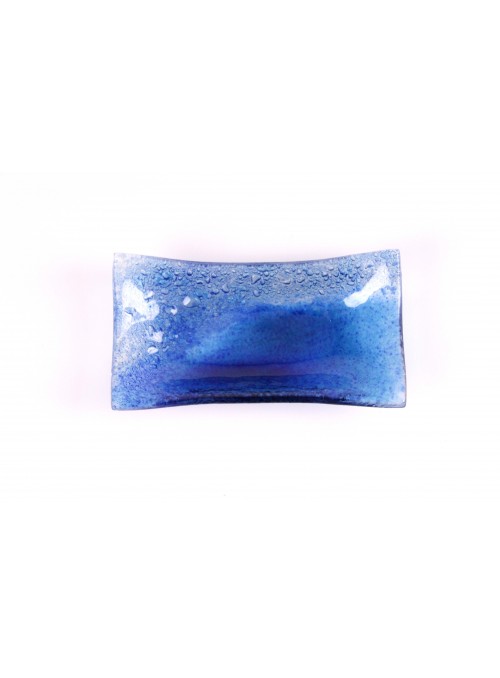 Vassoio rettangolare in vetro color blu zaffiro