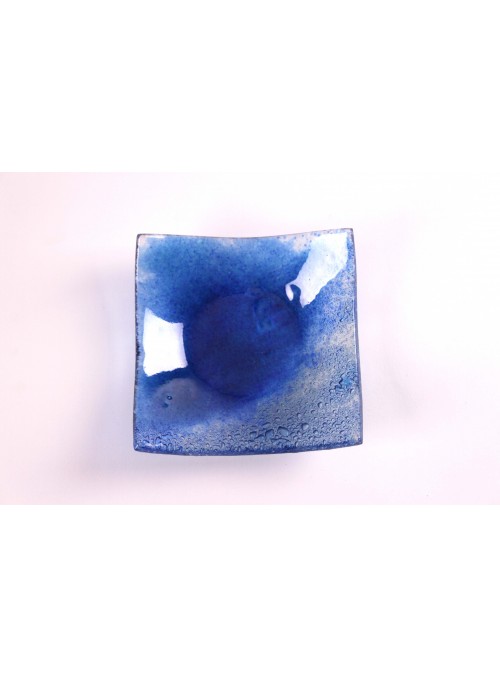 Squared glass tray in blue sapphire