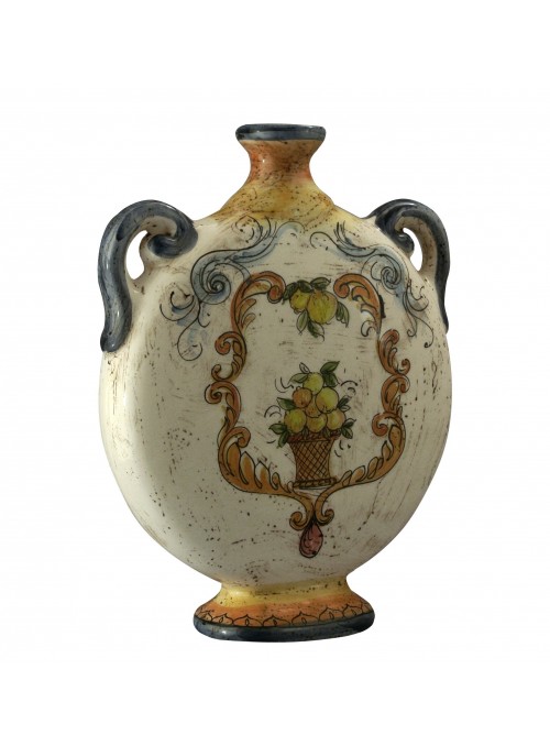 Small flat hand-decorated ceramic bottle