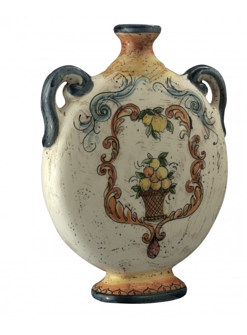 Big flat hand-decorated ceramic bottle