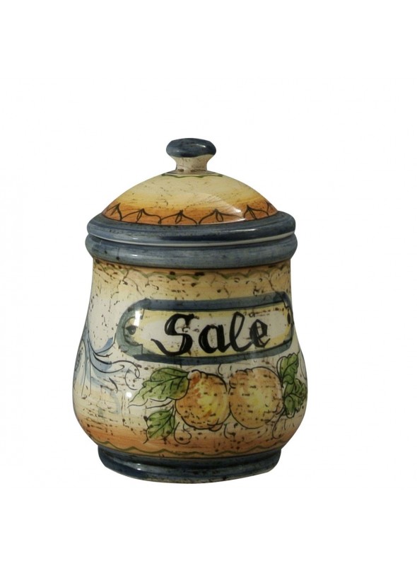 Hand-painted decorative ceramic salt jar with lid