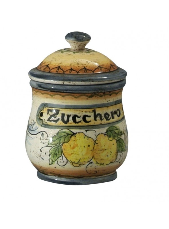 Hand-painted decorative ceramic sugar jar with lid