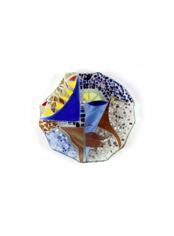 Piatto asimmetrico in vetro fusione - Fantasia mosaico