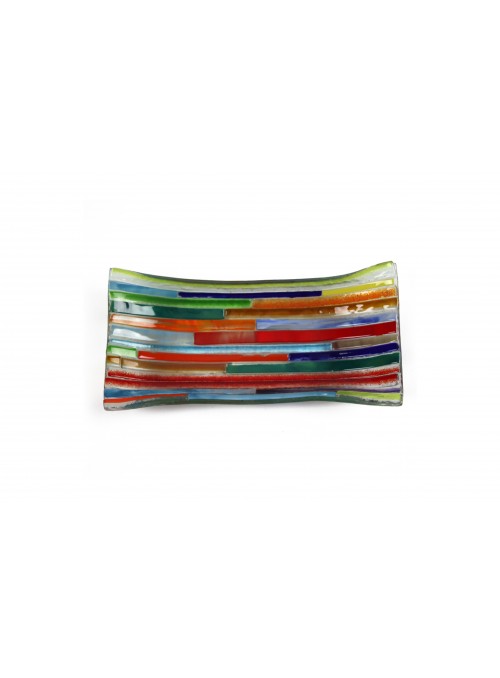 Vassoio rettangolare in vetro fusione - Tessere multicolor