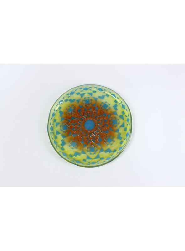 Rounded tray in fusion glass - Mandala Giallo