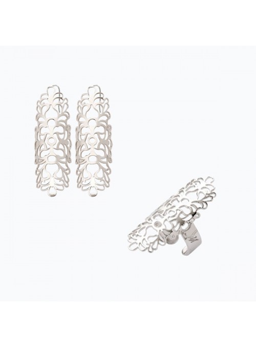 Handcrafted silver ring and earrings set - Arabian style