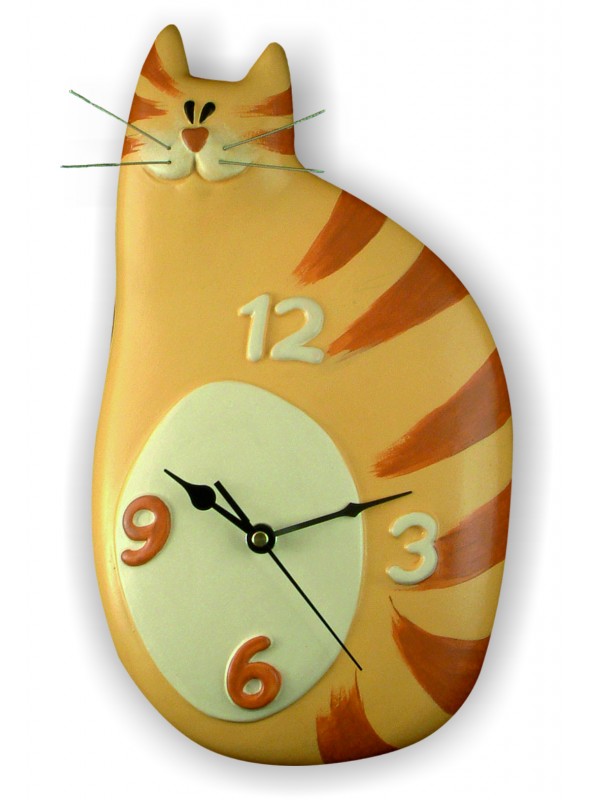 Orologio gatto in ceramica colorata a mano