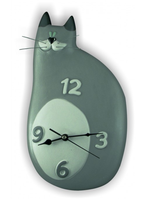 Orologio gatto in ceramica colorata a mano