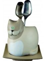 Hand-painted ceramic cat cutlery drainer
