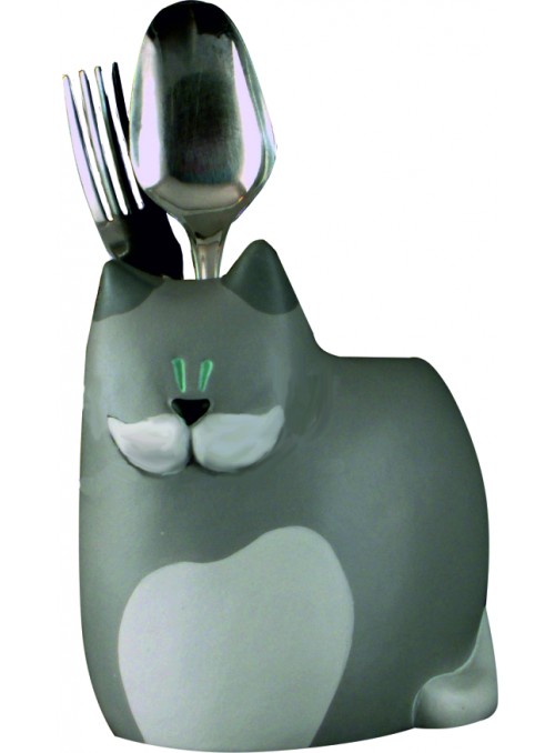 Hand-painted ceramic cat cutlery box