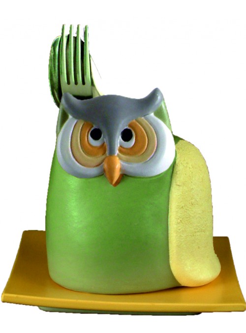 Hand-painted ceramic owl cutlery drainer