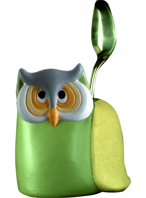 Hand-painted ceramic owl cutlery basket