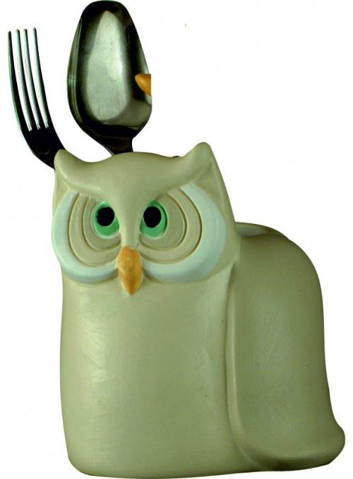 Hand-painted ceramic owl cutlery basket