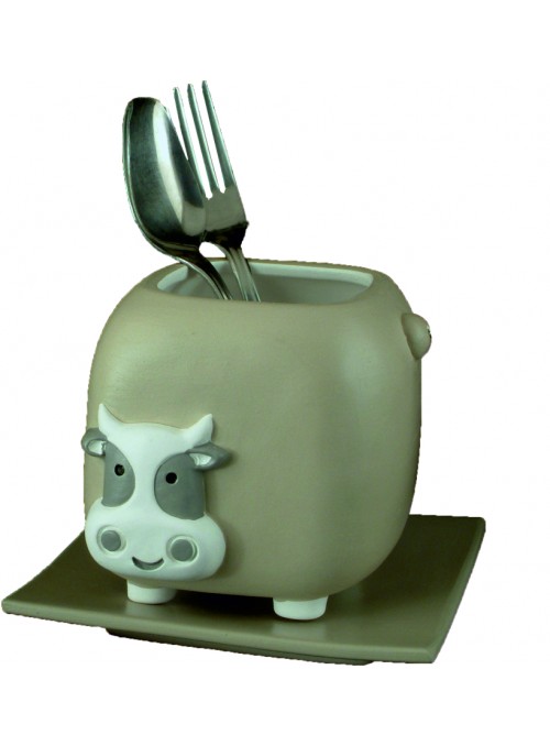 Hand-painted ceramic cow cutlery drainer