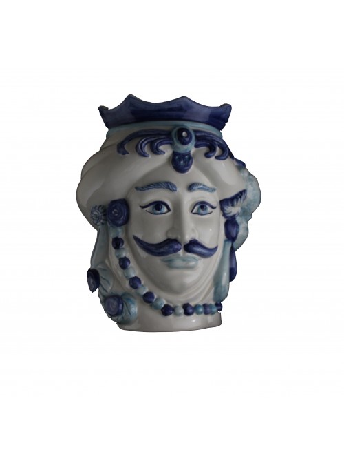 Testa di moro in ceramica bianca e blu - I Mori