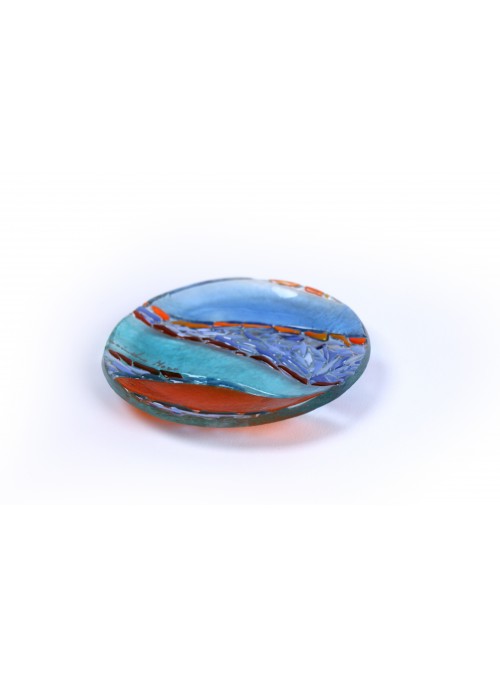 Colorful rounded small plate in fusion glass - Mosaico