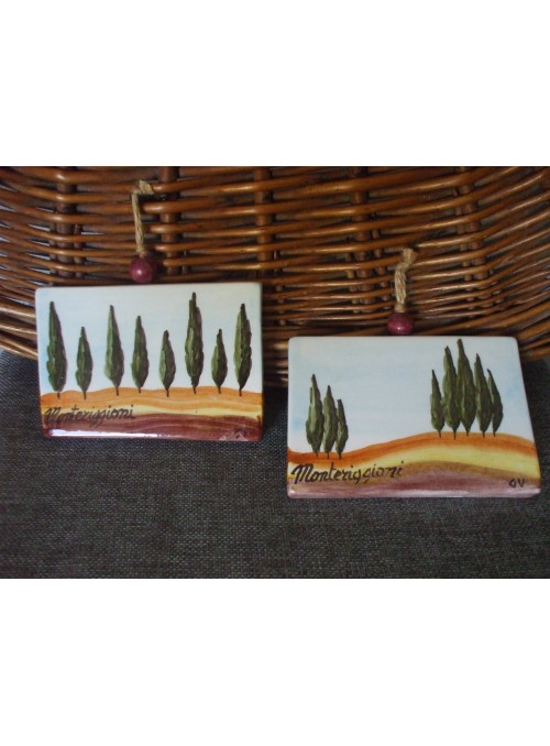 Two decorative tiles with cypresses - Tuscany