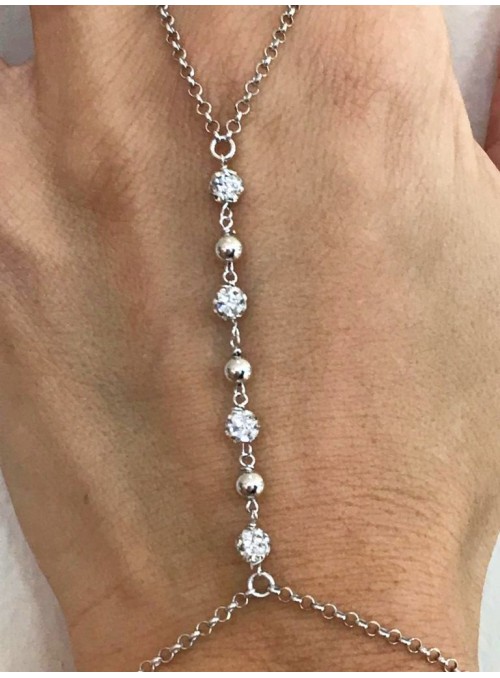 Ring chain bracelet with Swarovski crystals