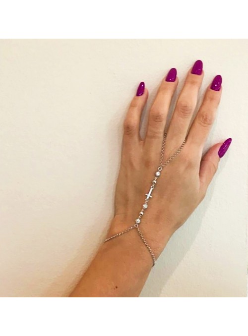 Ring chain bracelet with Swarovski crystals and cross